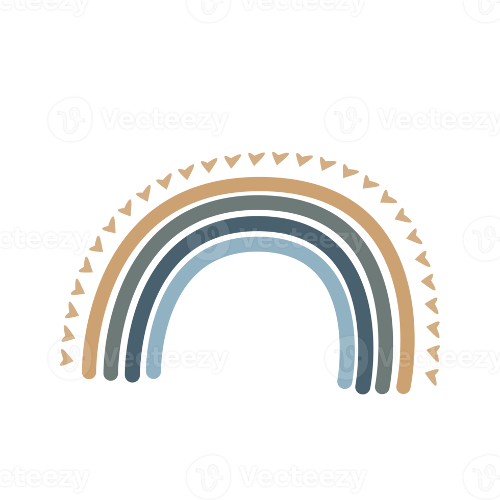 Hand drawn boho rainbows in pastel colors illustration png