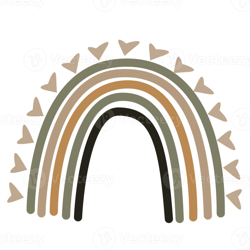 Hand drawn boho rainbows in pastel colors illustration png