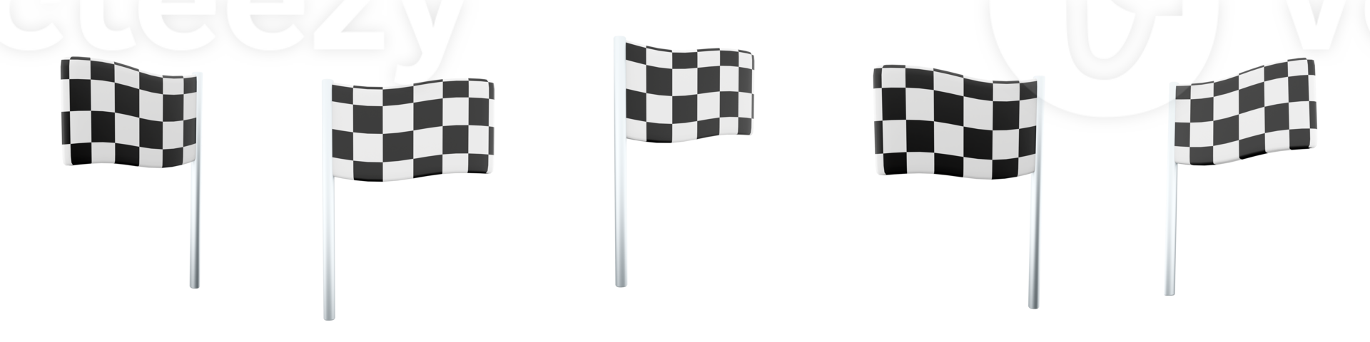 3d rendering black and white finish flag ball icon set. 3d render auto and motorcycle races use special flags for signaling different positions icon set. png