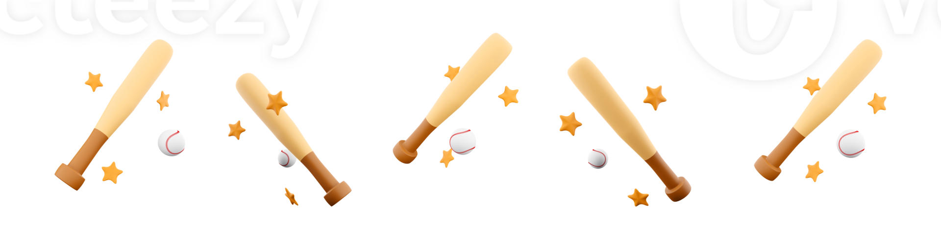 3d rendering baseball bat and ball icon set. 3d render team sports game with baseball and bat different positions icon set. png