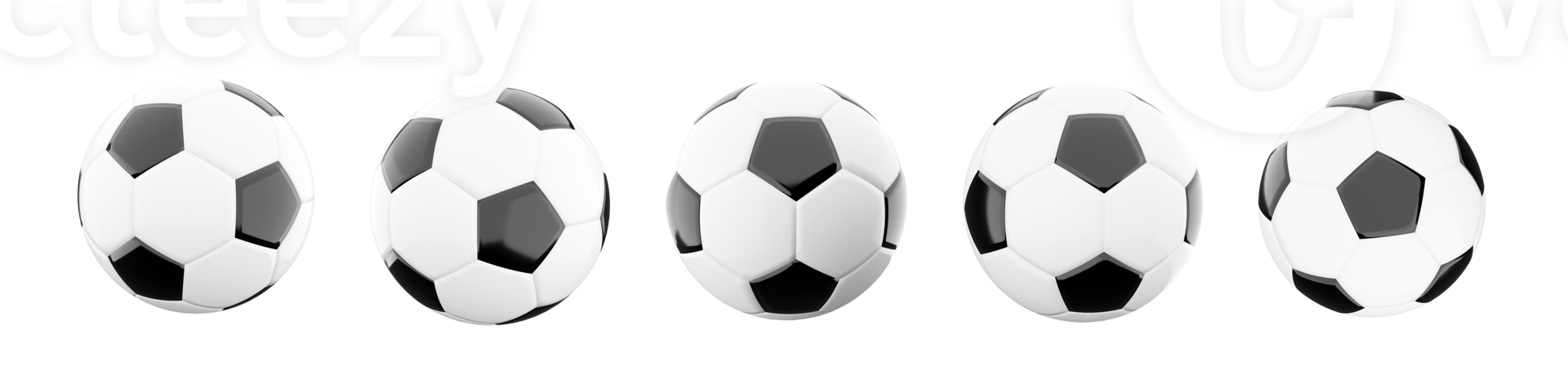 3d rendering black and white classic soccer ball icon set. 3d render players try to kick the ball into the opponent's goal with kicks different positions icon set. png