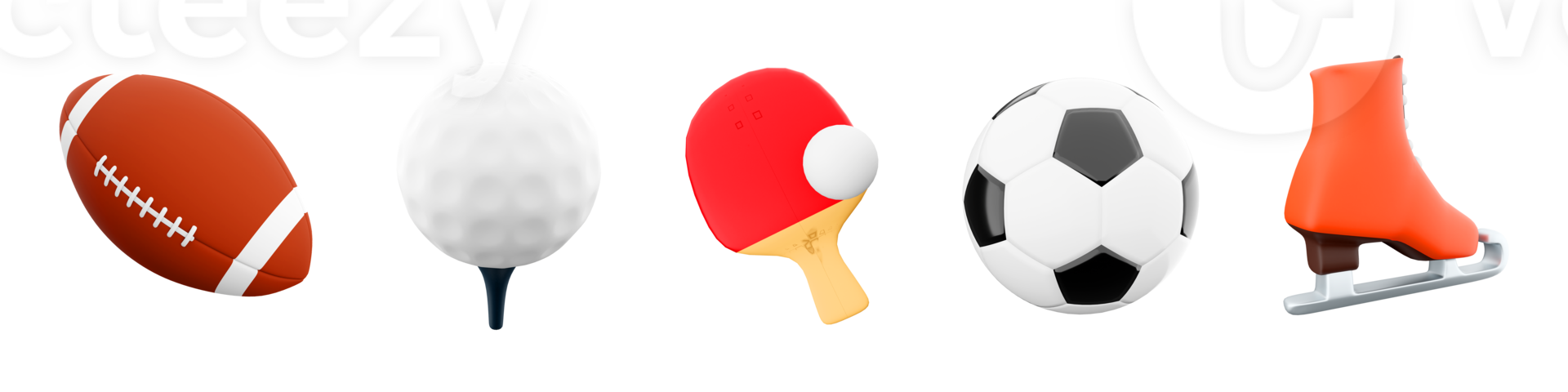 3d rendering golf, ice skates, table tennis, rugby, football icon set. 3d render sport conception icon set. png