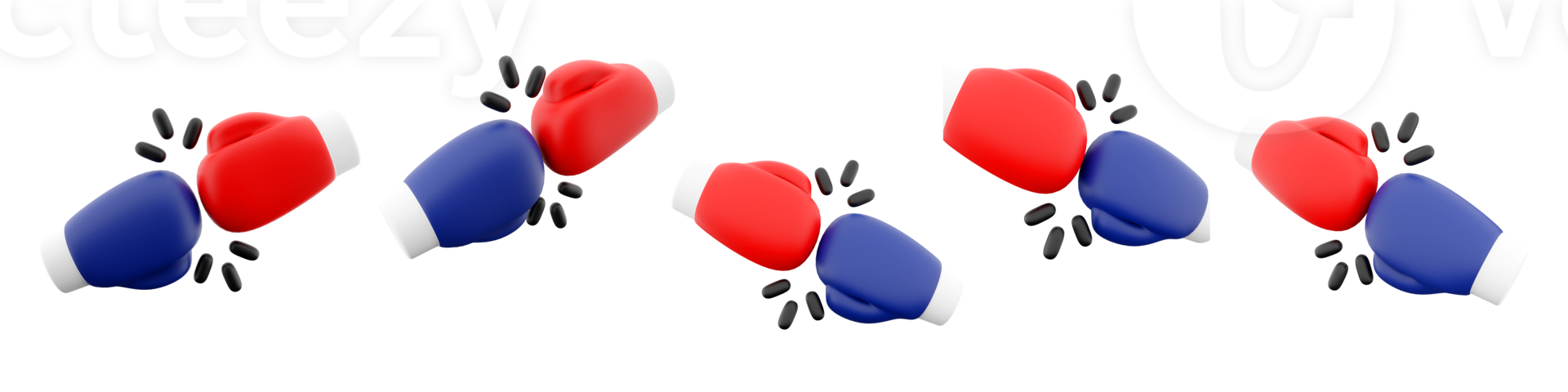 3d rendering boxing sport icon set. 3d render two boxing gloves in red and blue different positions icon set. png