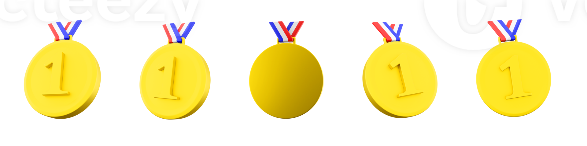 3d tolkning medalj för först plats ikon uppsättning. 3d framställa gyllene medalj annorlunda positioner ikon uppsättning. png