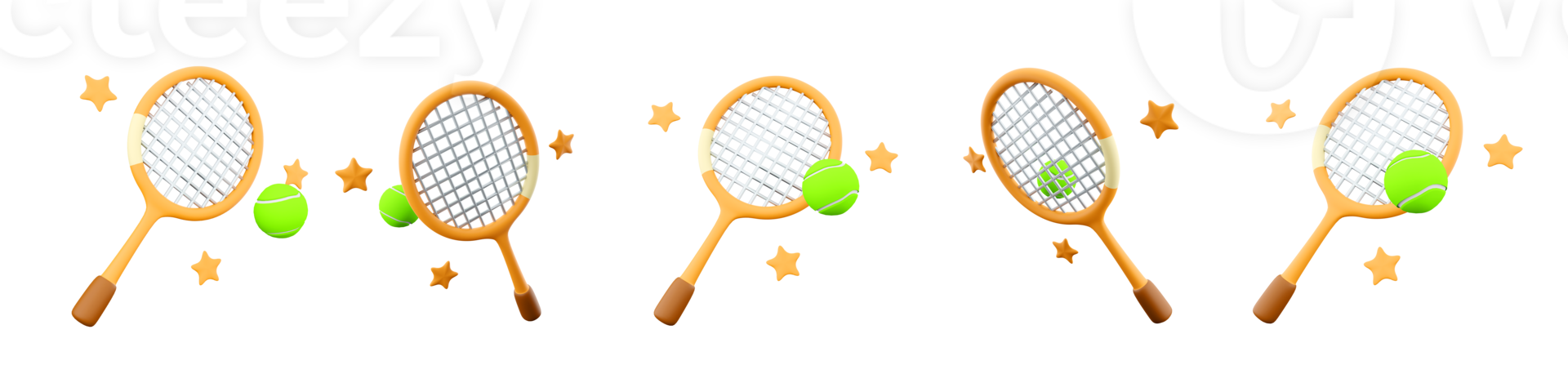 3d tolkning tennis racket och boll ikon uppsättning. 3d framställa tennis spel för två annorlunda positioner ikon uppsättning. png