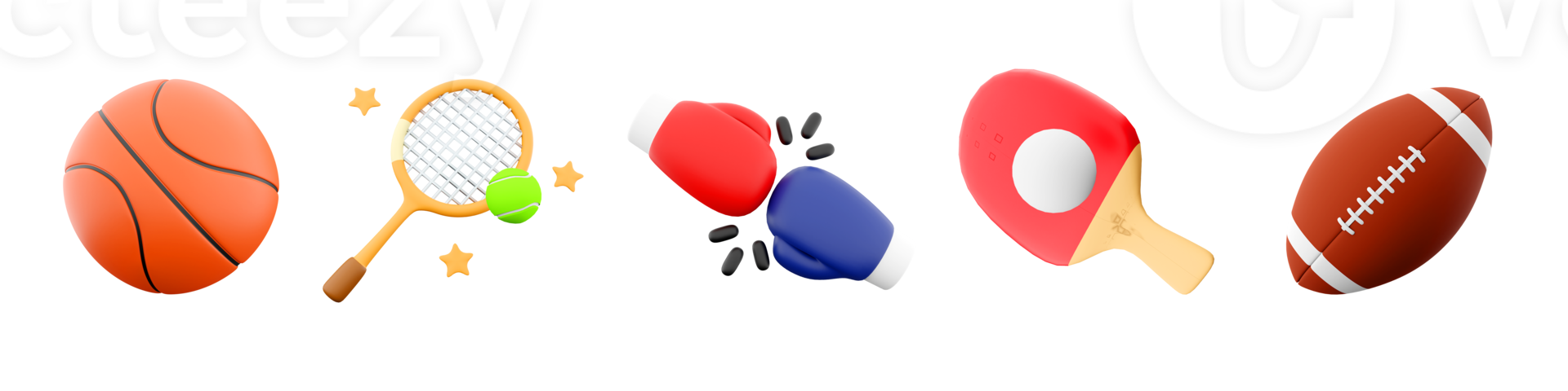 3d rendering basketball, tennis racket, red and blue boxing glove, table tennis, rugby icon set. 3d render sport conception icon set. png