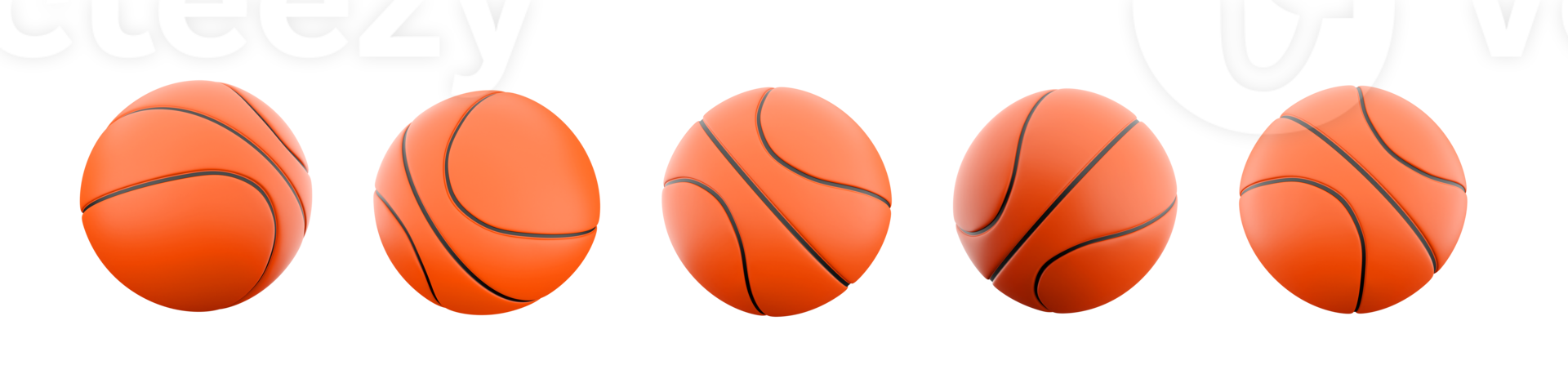 3d rendering basketball classic orange ball icon set. 3d render a sports team game in which the ball is thrown with the hands into the opponent's ring different positions icon set. png