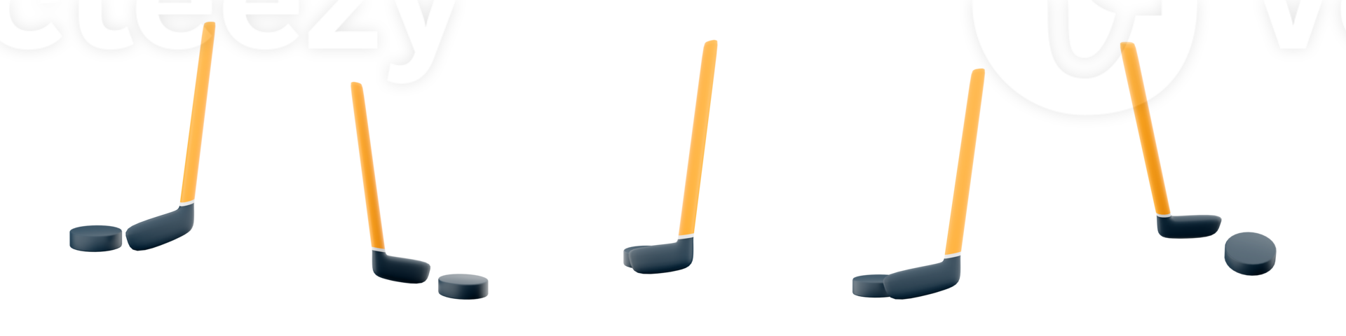 3d rendering hockey stick and puck icon set. 3d render team sport on ice different positions icon set. Hockey. png