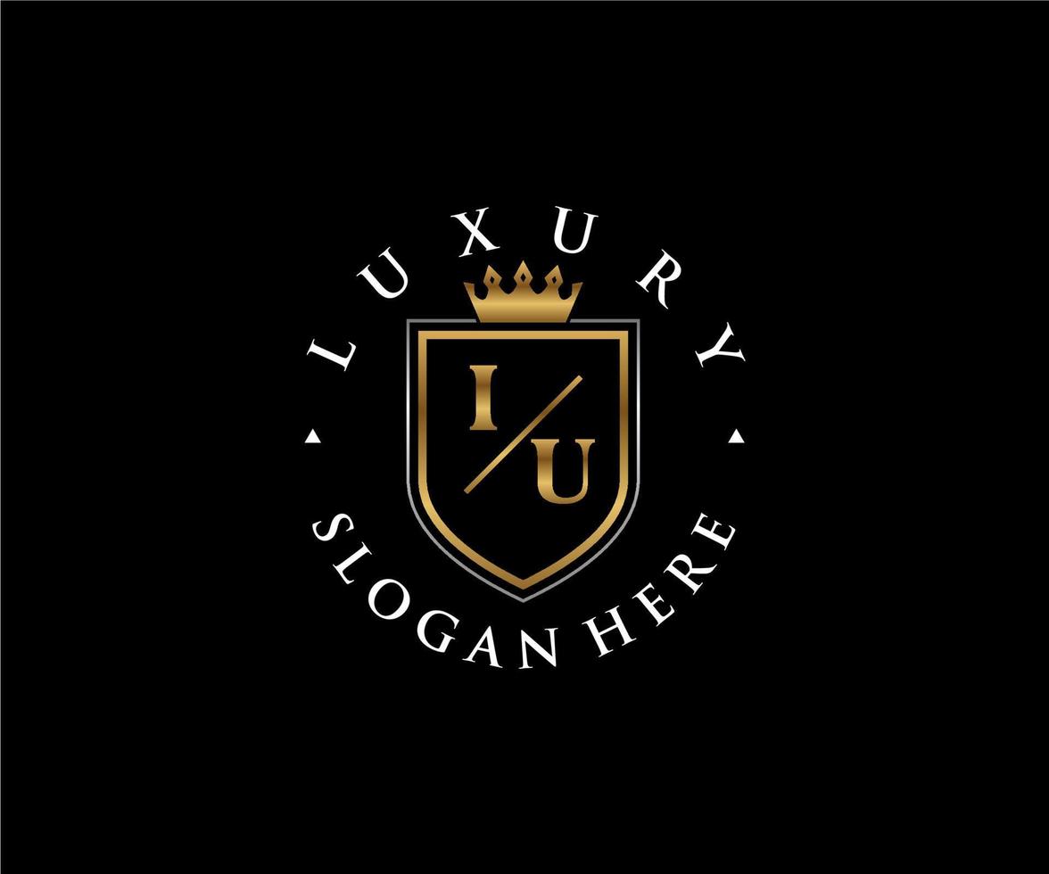 Initial IU Letter Royal Luxury Logo template in vector art for Restaurant, Royalty, Boutique, Cafe, Hotel, Heraldic, Jewelry, Fashion and other vector illustration.