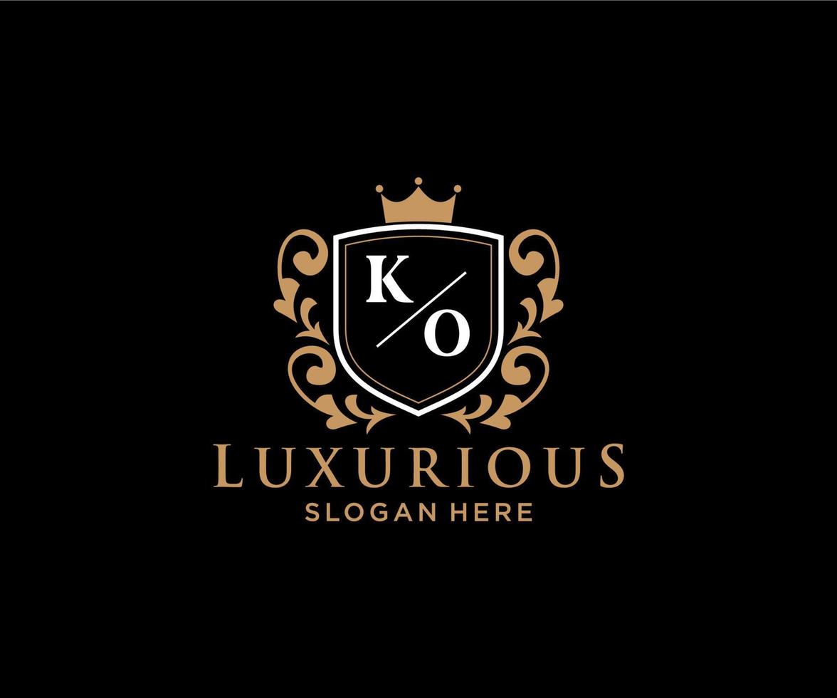 Initial KO Letter Royal Luxury Logo template in vector art for Restaurant, Royalty, Boutique, Cafe, Hotel, Heraldic, Jewelry, Fashion and other vector illustration.