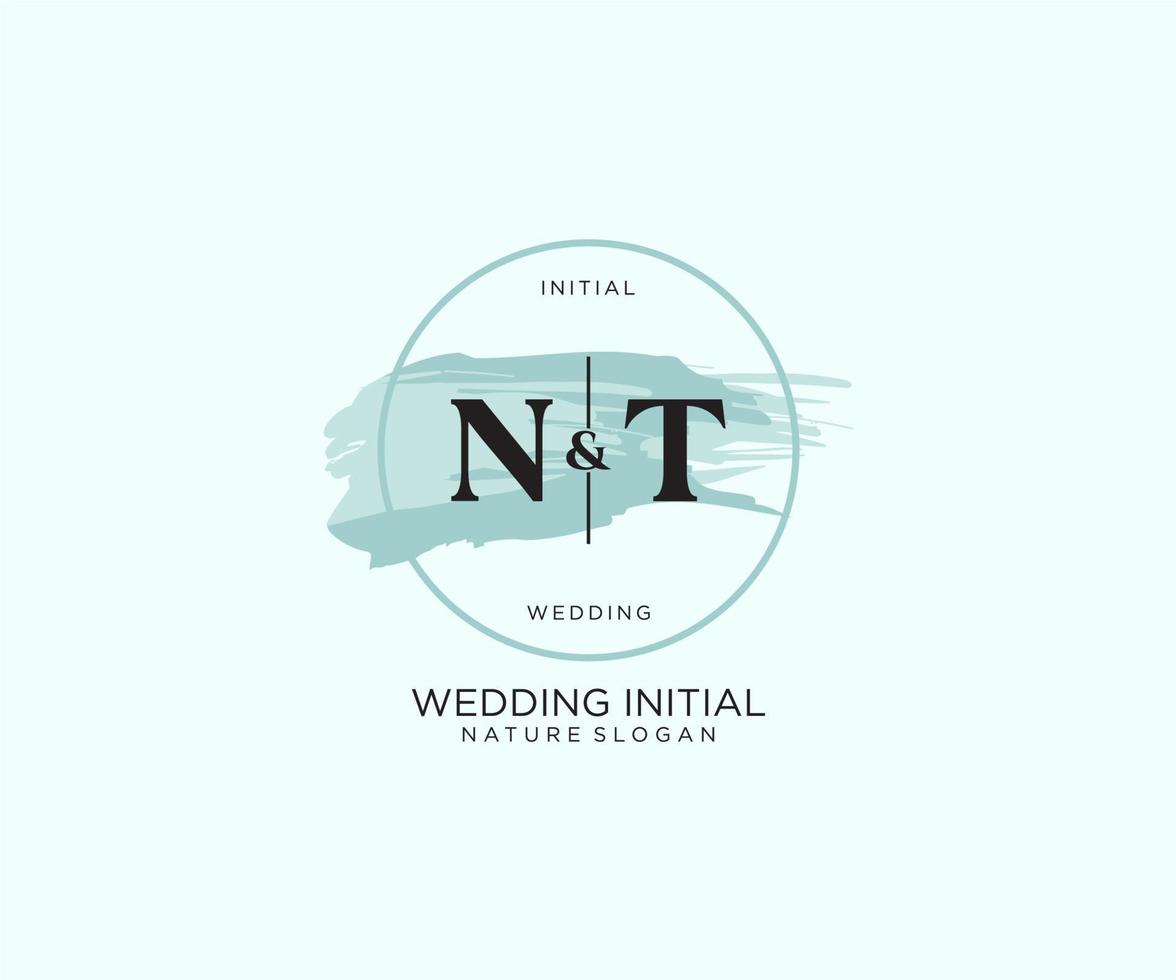 Initial NT Letter Beauty vector initial logo, handwriting logo of initial signature, wedding, fashion, jewerly, boutique, floral and botanical with creative template for any company or business.