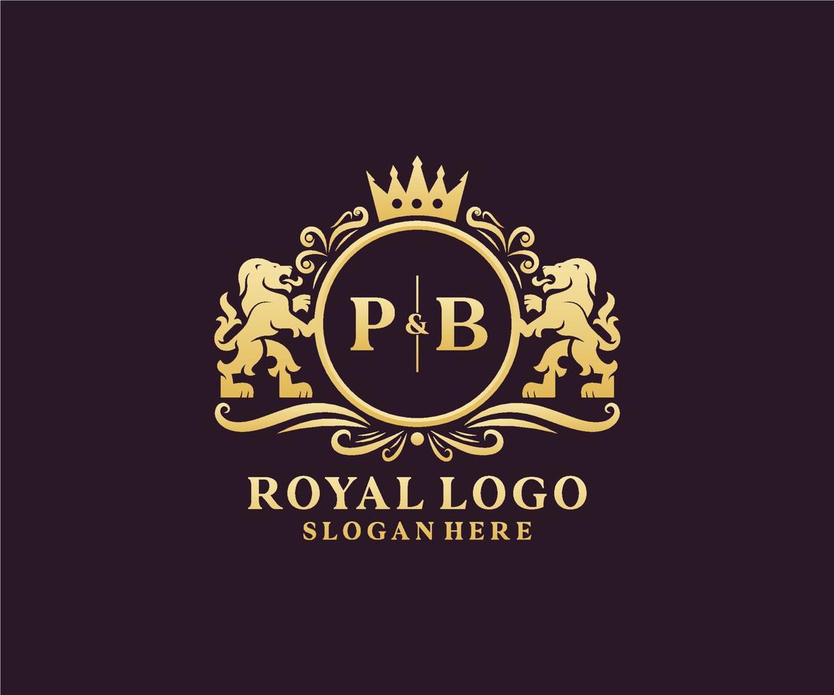 Initial PB Letter Lion Royal Luxury Logo template in vector art for Restaurant, Royalty, Boutique, Cafe, Hotel, Heraldic, Jewelry, Fashion and other vector illustration.