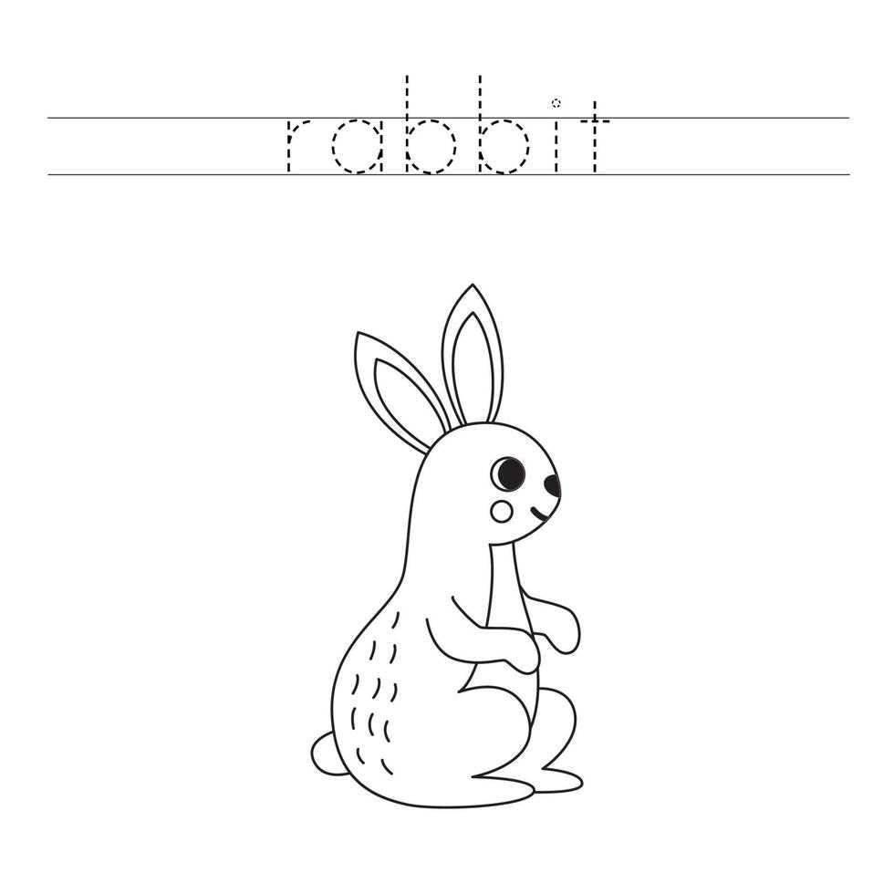 Trace the letters and color cartoon hare. Handwriting practice for kids. vector