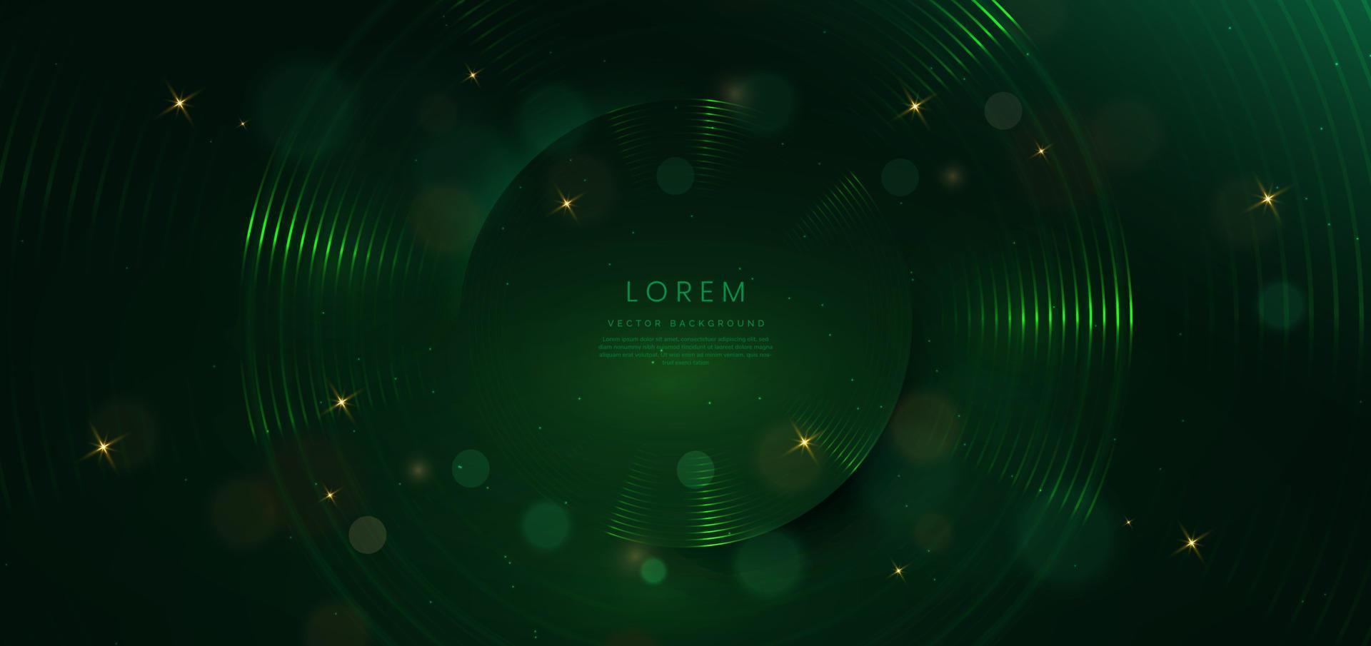 Abstact luxury green circle lines and lighting effect on green background. vector