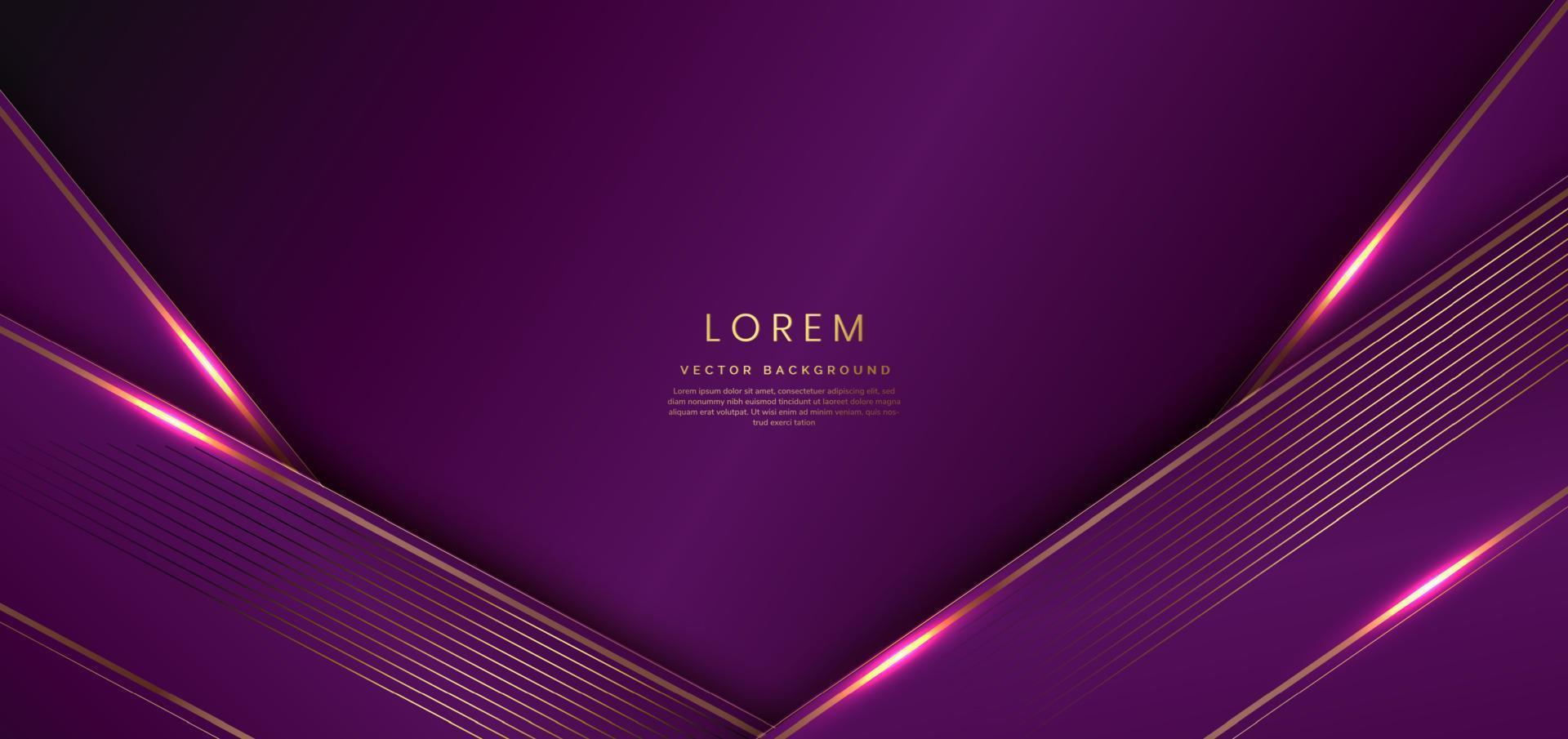Dark purple luxury background with gold lines and lighting effect. Template award design. vector