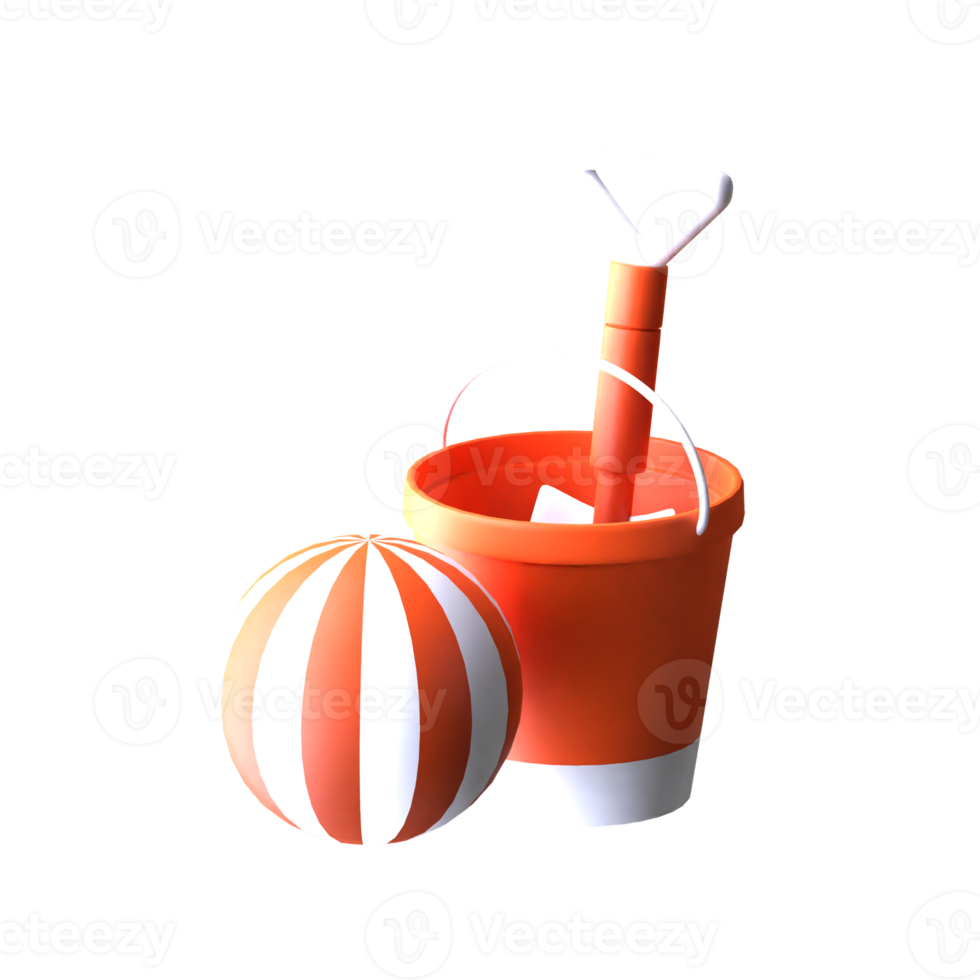 3d design bucket, ball, shovel png