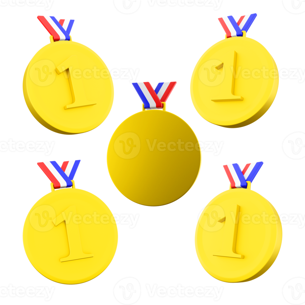 3d rendering medal for first place icon set. 3d render Golden medal different positions icon set. png