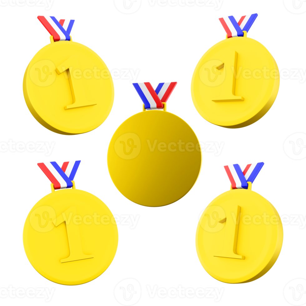 3d Renderização medalha para primeiro Lugar, colocar ícone definir. 3d render dourado medalha diferente posições ícone definir. png