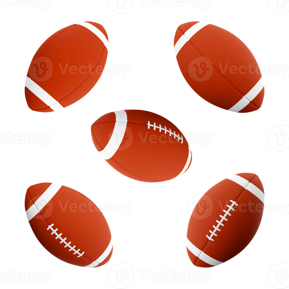 3d renderen Amerikaans Amerikaans voetbal standaard- bal icoon set. 3d geven contact team sport verschillend standen icoon set. png