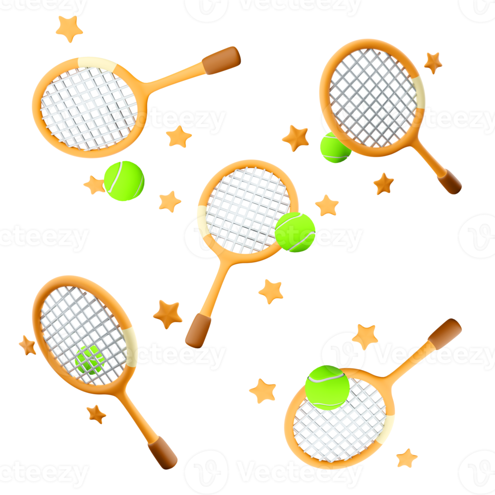3d rendering tennis racket and ball icon set. 3d render tennis game for two different positions icon set. png