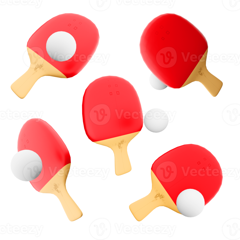 3d rendering table net racket and ball icon set. 3d render special rackets and a game table delimited by a grid in half different positions icon set. png