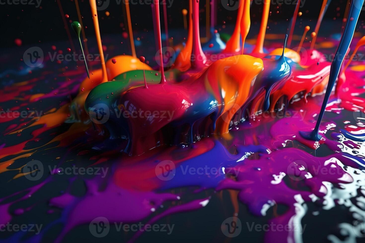 Flowing colorful thick paint drops. . photo