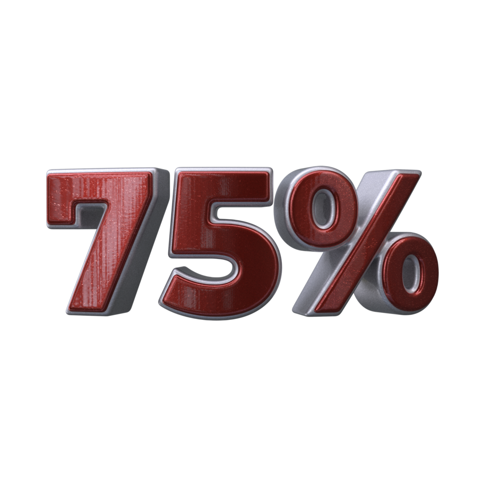75 percent 3D number transparent background png