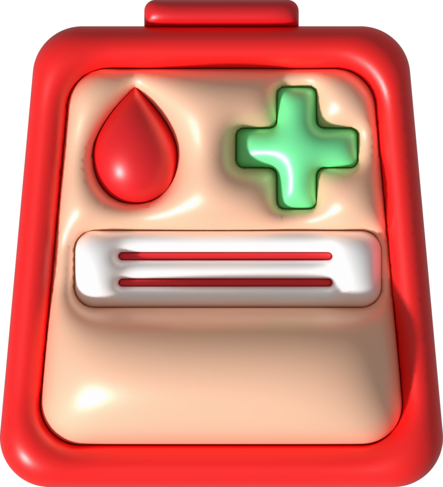 illustration 3D of a blood bag symbol for medical treatment. png
