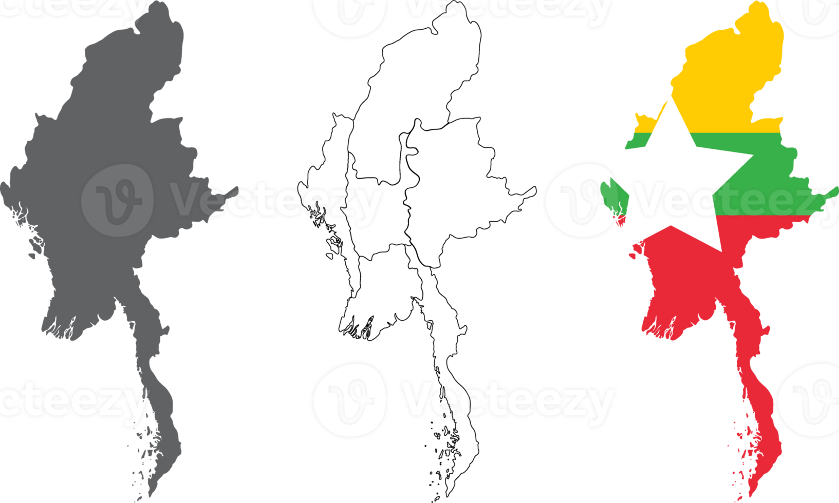 myanmar mapa conjunto com cinzento e bandeira dentro em transparente fundo png