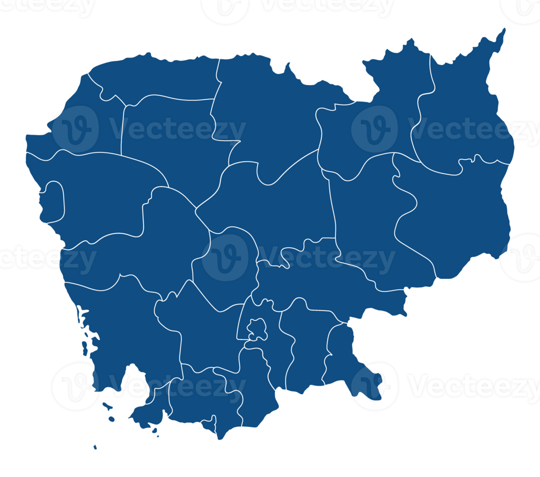 Cambodia map blue color of administrative map on transparent background. png