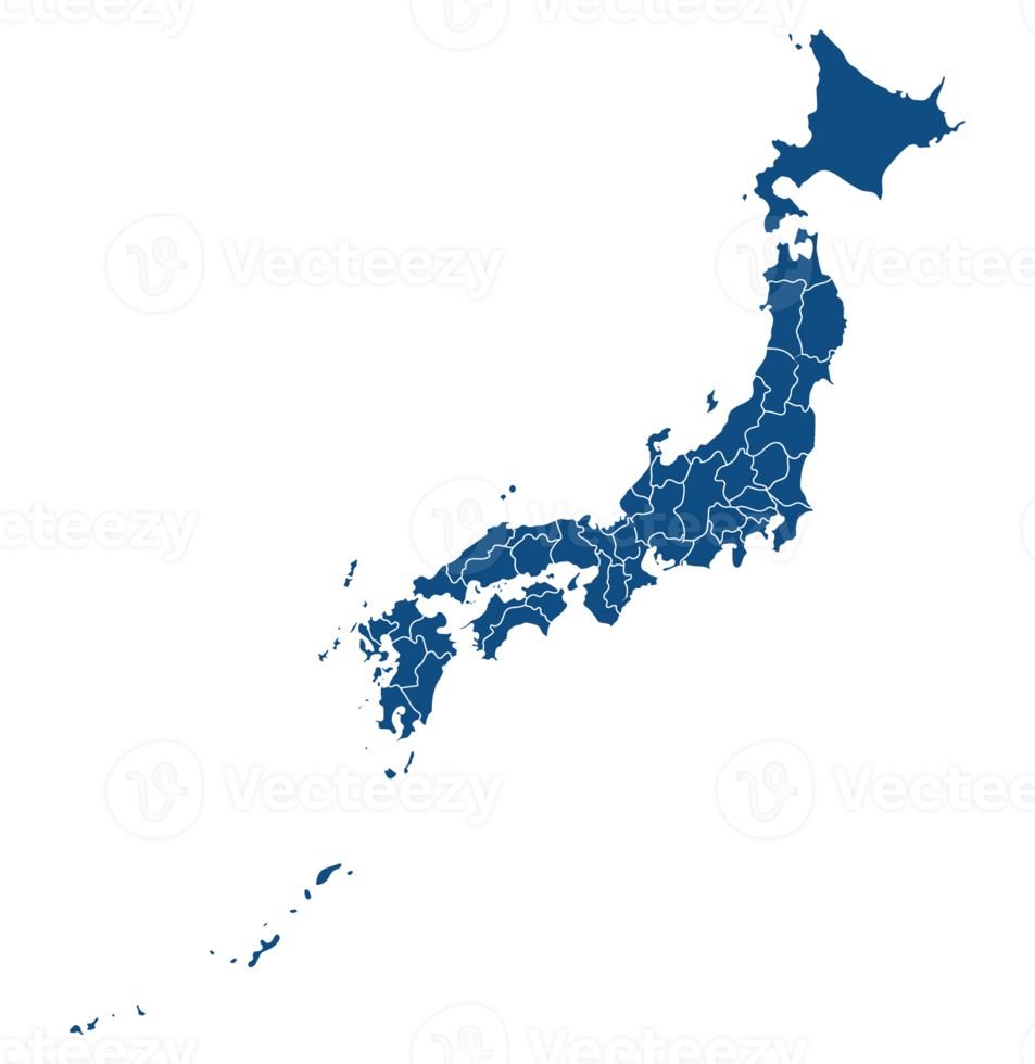 Japan kaart blauw kleur met hoog details en Okinawa eilanden. png