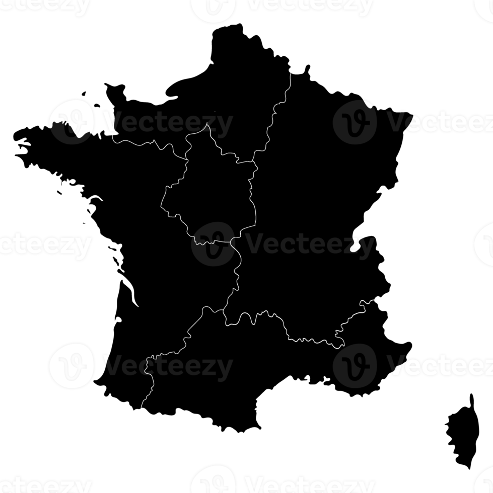 Francia mapa con alto detalle y negro color de administraciones regiones png