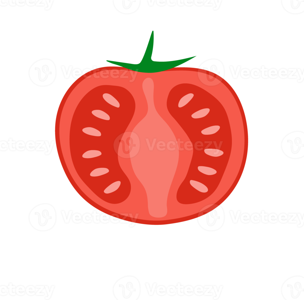 Tomato red fresh with leaves. Slice tomato with tomato seeds png