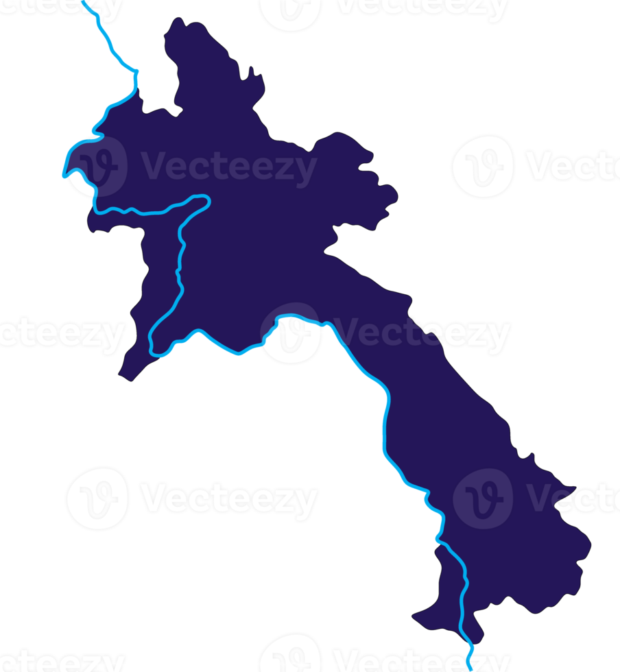 Laos map blue color and Mekong river png