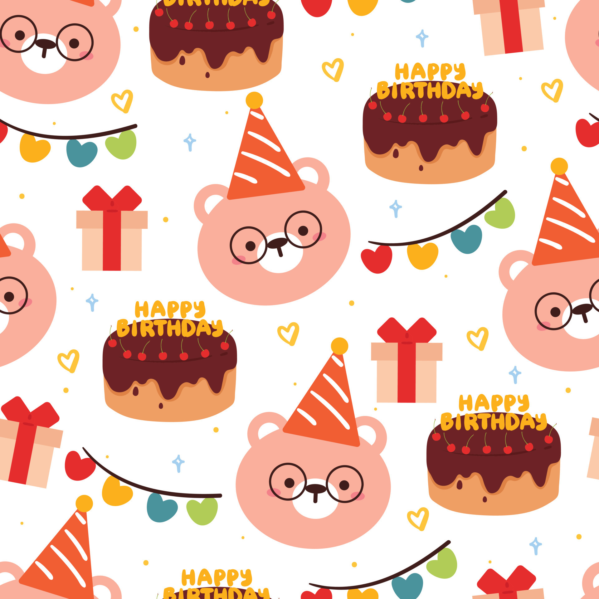 seamless pattern cartoon birthday bear. cute animal wallpaper ...