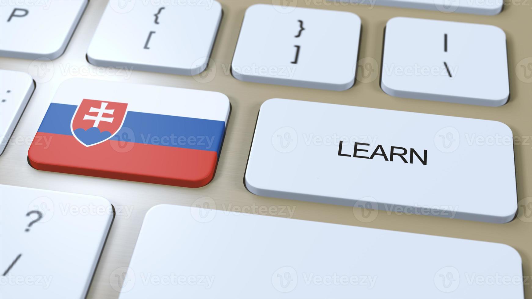 Learn Slovak Language Concept. Online Study Courses. Button with Text on Keyboard. 3D Illustration photo