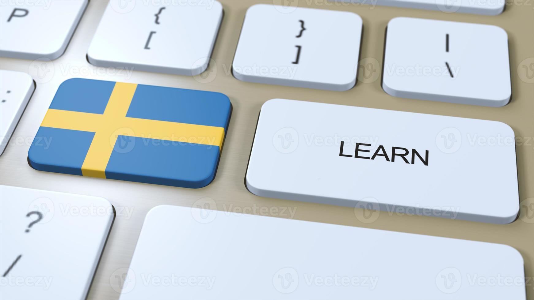 Learn Swedish Language Concept. Online Study Courses. Button with Text on Keyboard. 3D Illustration photo