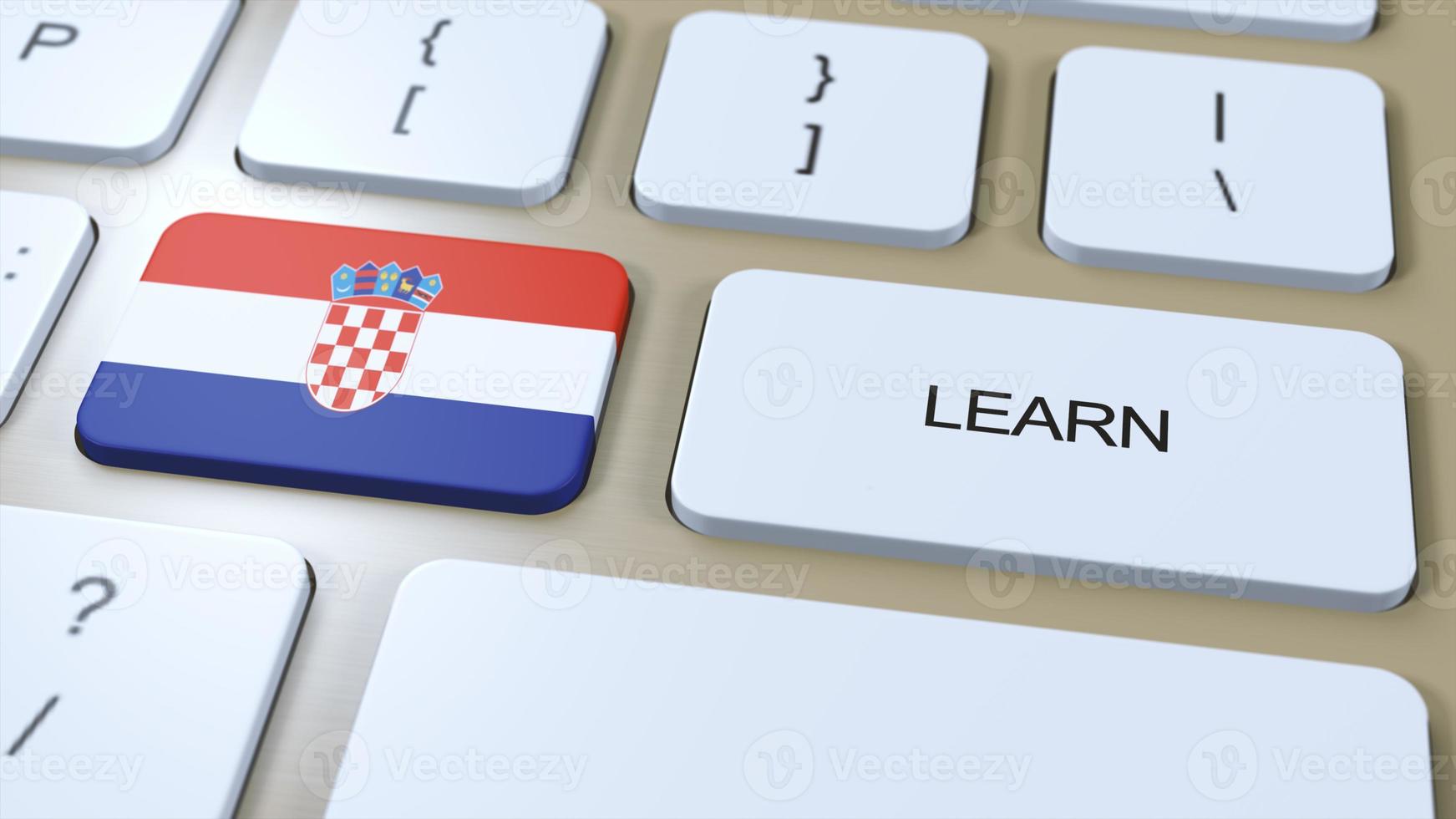 Learn Croatian Language Concept. Online Study Courses. Button with Text on Keyboard. 3D Illustration photo