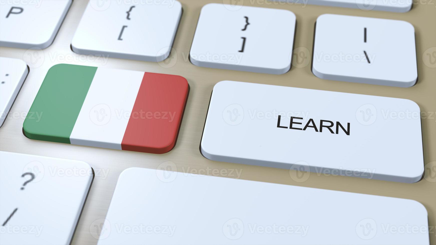 Learn Italian Language Concept. Online Study Courses. Button with Text on Keyboard. 3D Illustration photo