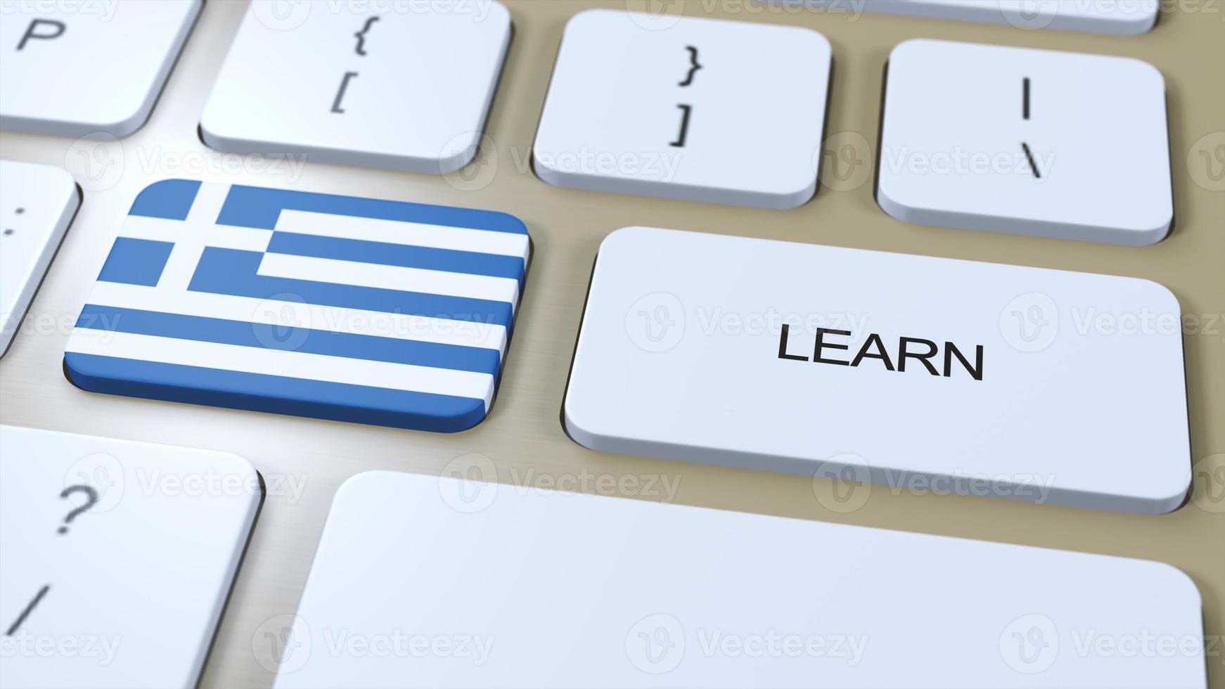 Learn Greek Language Concept. Online Study Courses. Button with Text on Keyboard. 3D Illustration photo