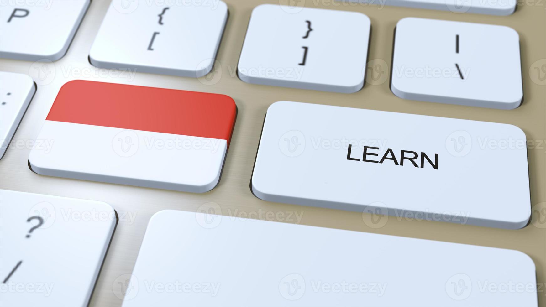 Learn Indonesian Language Concept. Online Study Courses. Button with Text on Keyboard. 3D Illustration photo