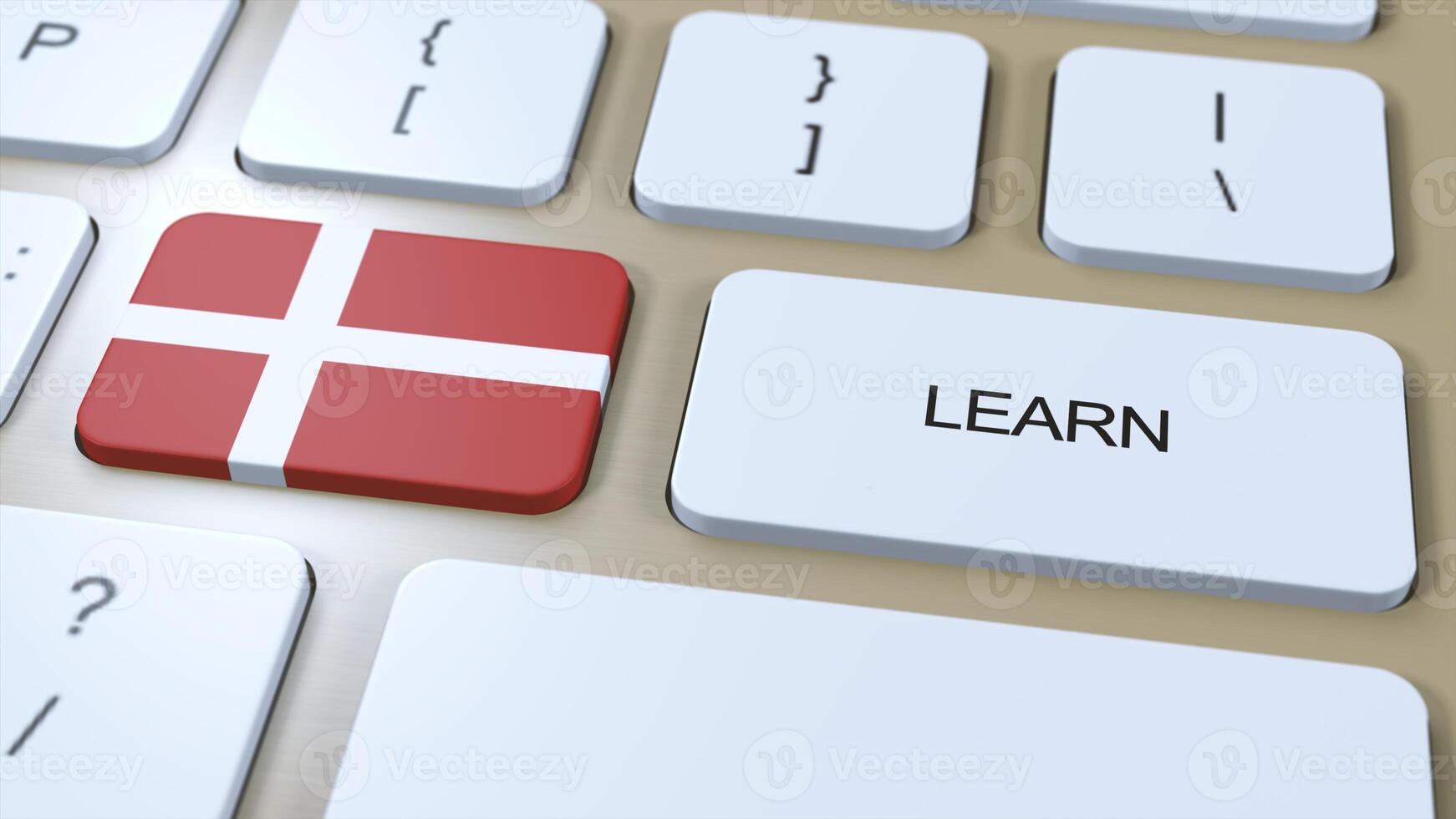 Learn Danish Language Concept. Online Study Courses. Button with Text on Keyboard. 3D Illustration photo