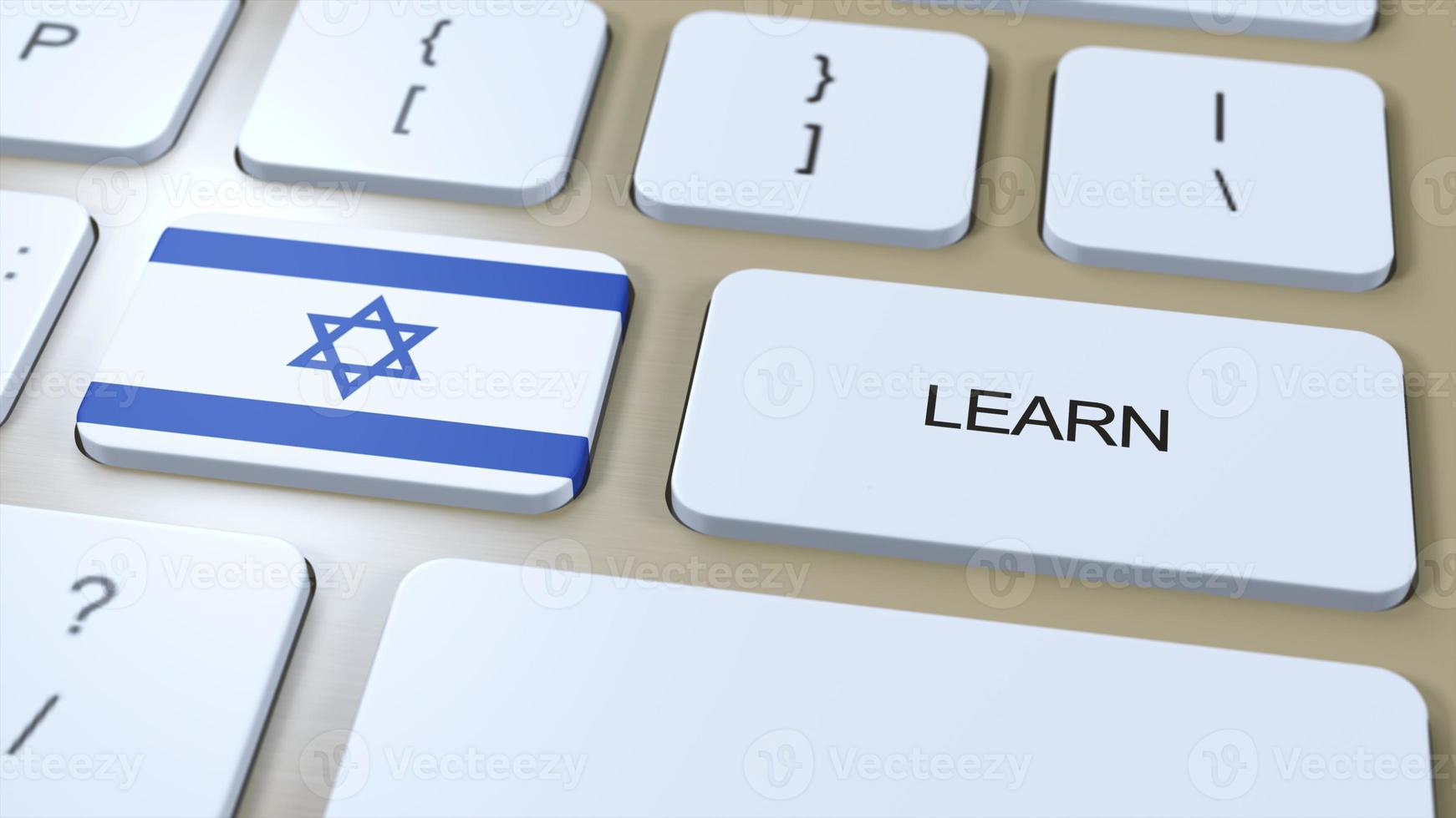 Learn Hebrew Language Concept. Online Study Courses. Button with Text on Keyboard. 3D Illustration photo