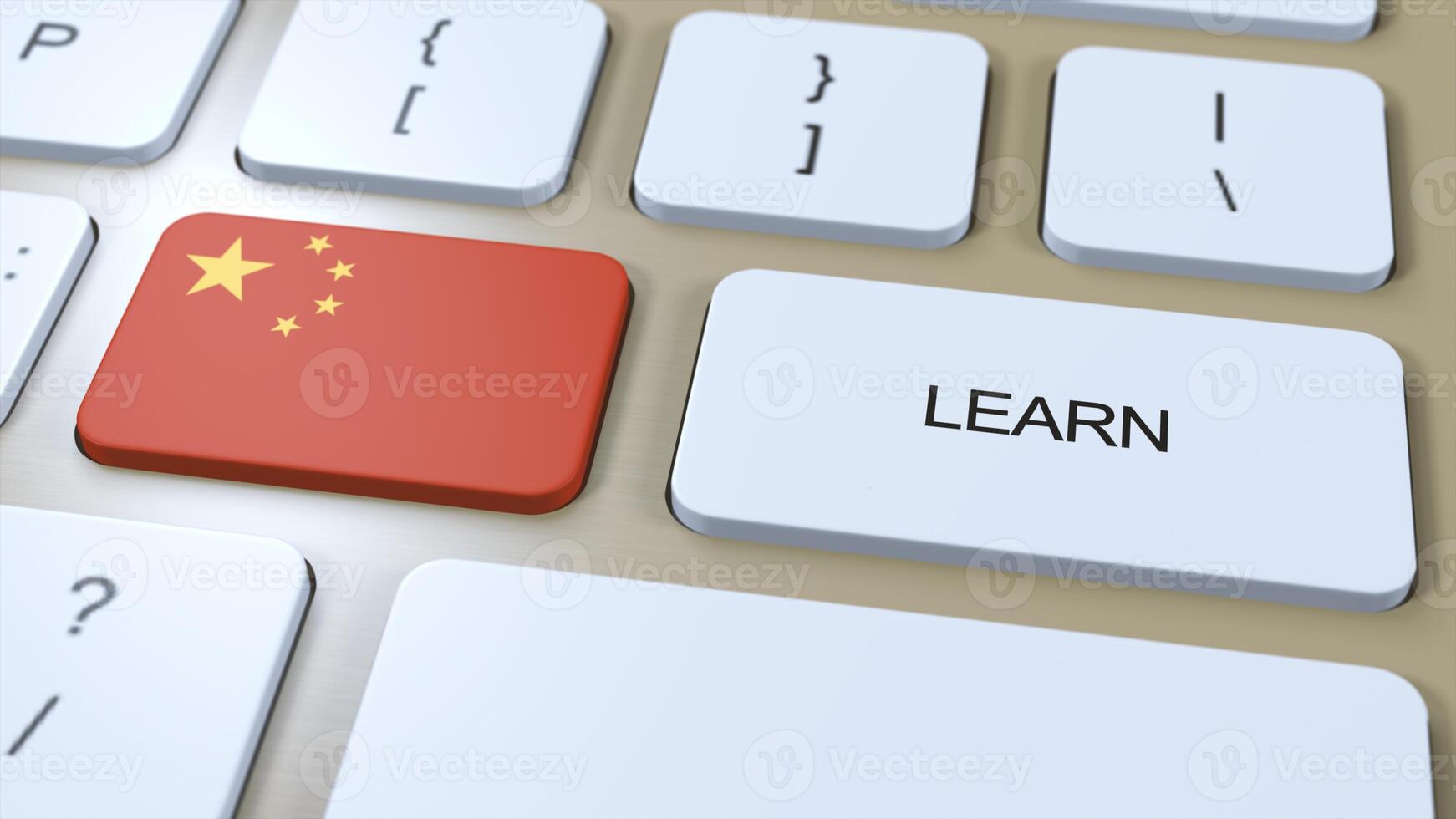 Learn Chinese Language Concept. Online Study Courses. Button with Text on Keyboard. 3D Illustration photo