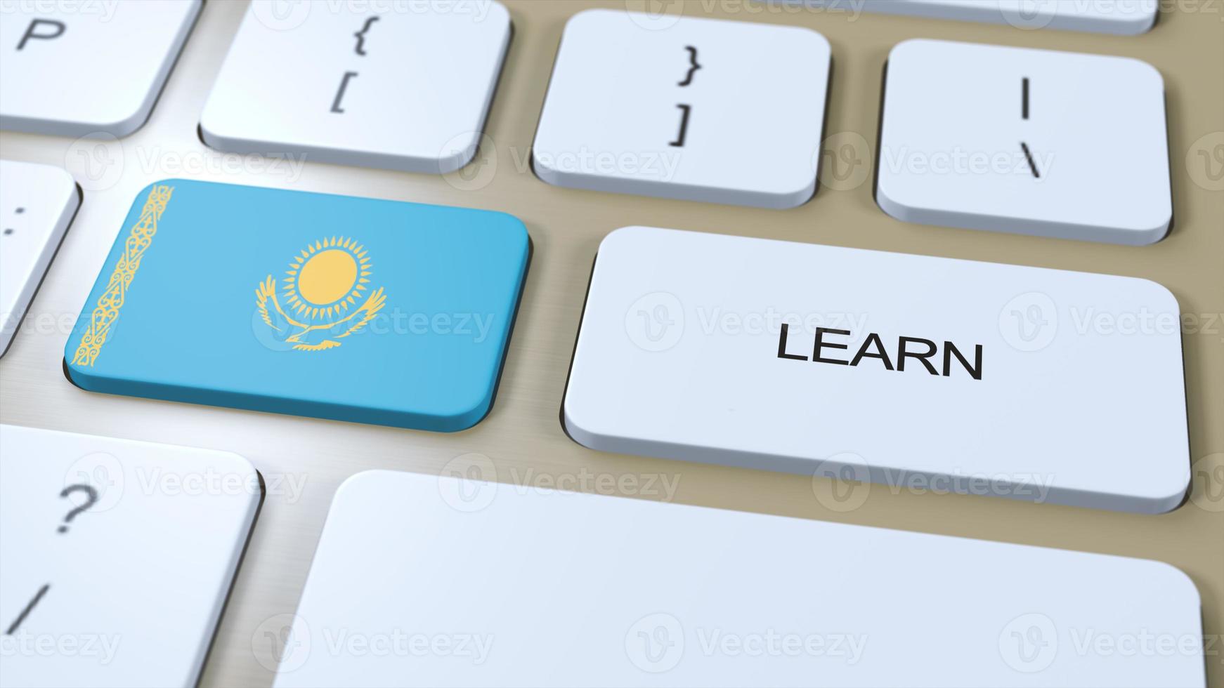 Learn Kazakhstani Language Concept. Online Study Courses. Button with Text on Keyboard. 3D Illustration photo