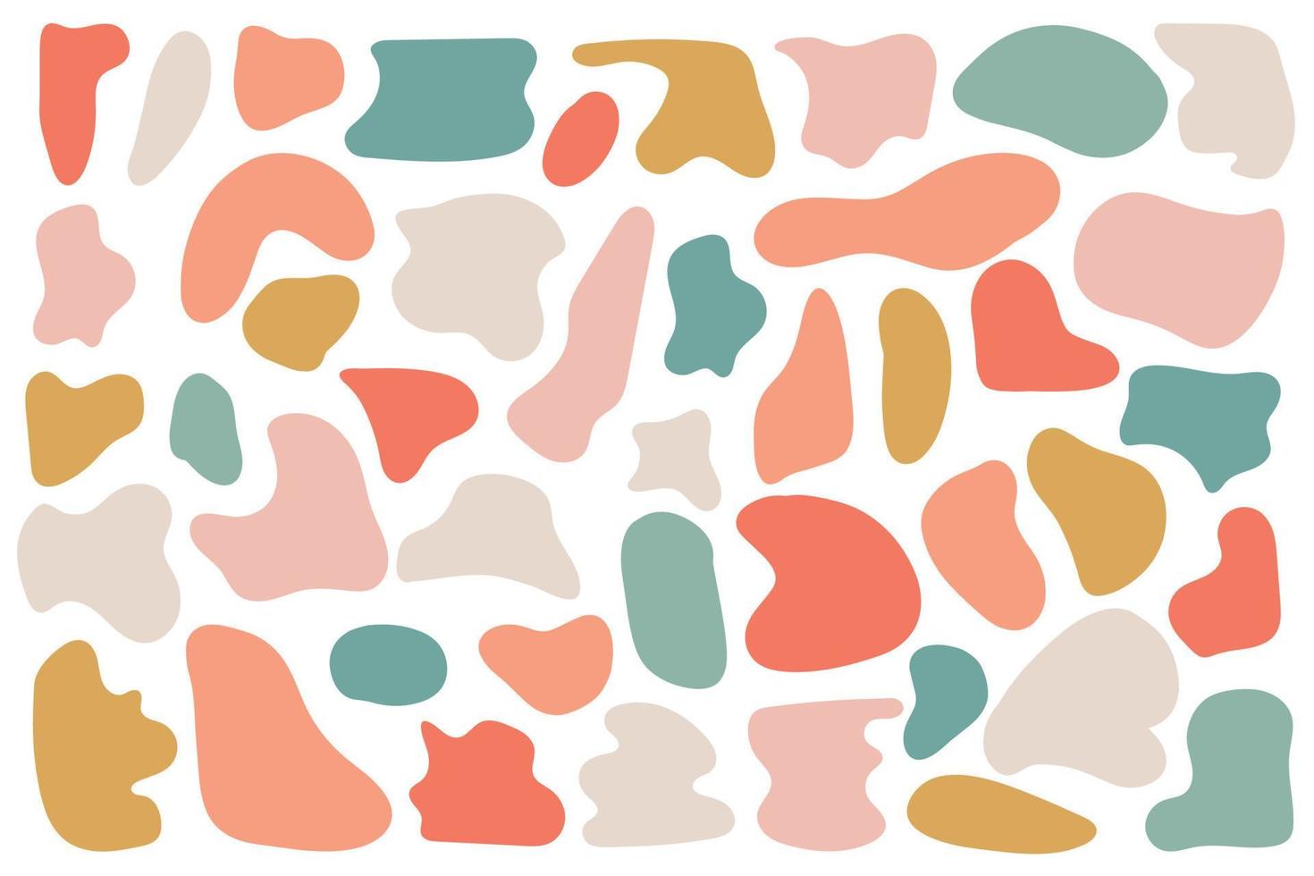 Background of Irregular shapes of amorphous liquid, Colored spots of organic liquid highlighted on a white background. Abstract spots on a white background. Flat style design, vector