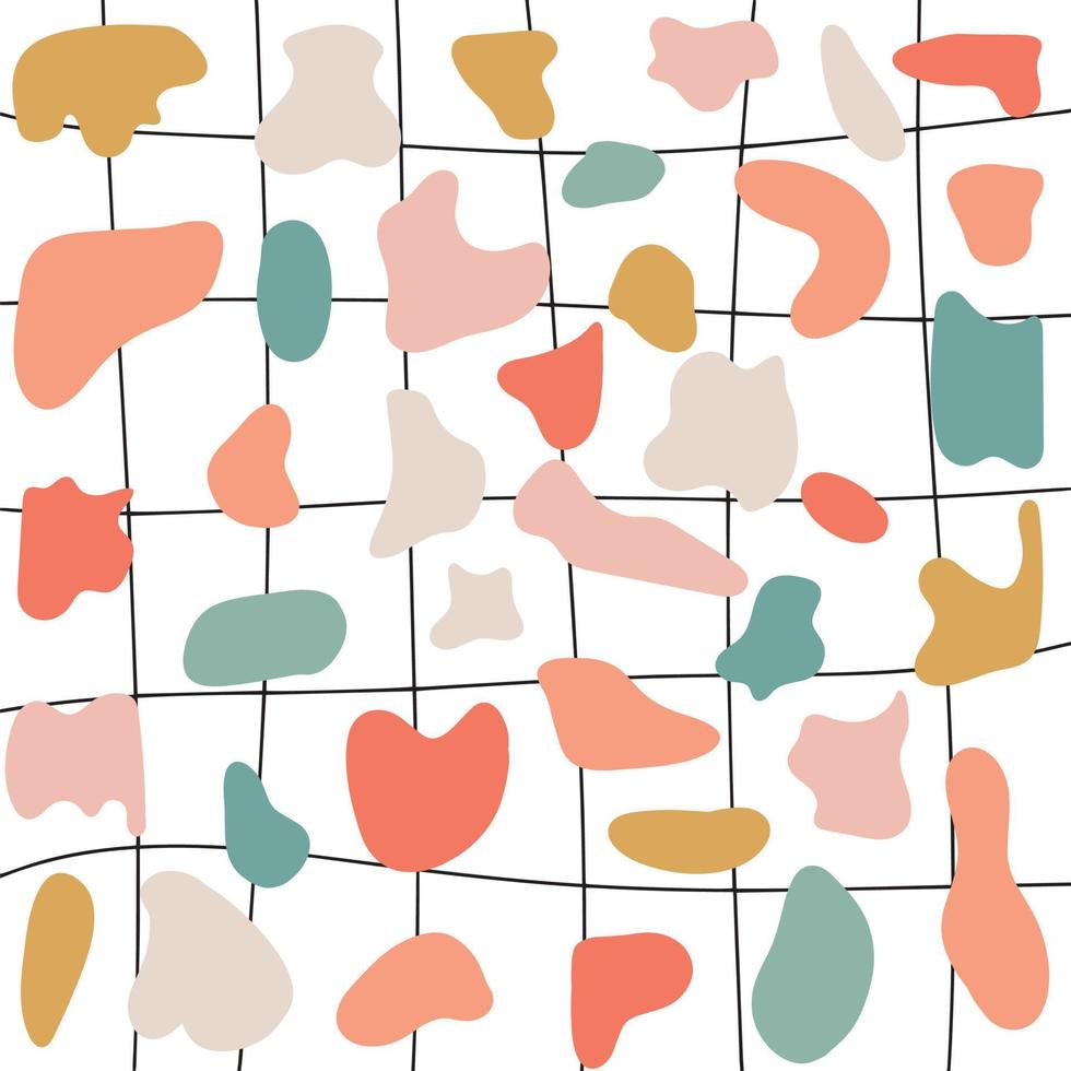 Background of Irregular shapes of amorphous liquid, Colored spots of organic liquid highlighted on a white background. Abstract spots on a white background. Flat style design, vector