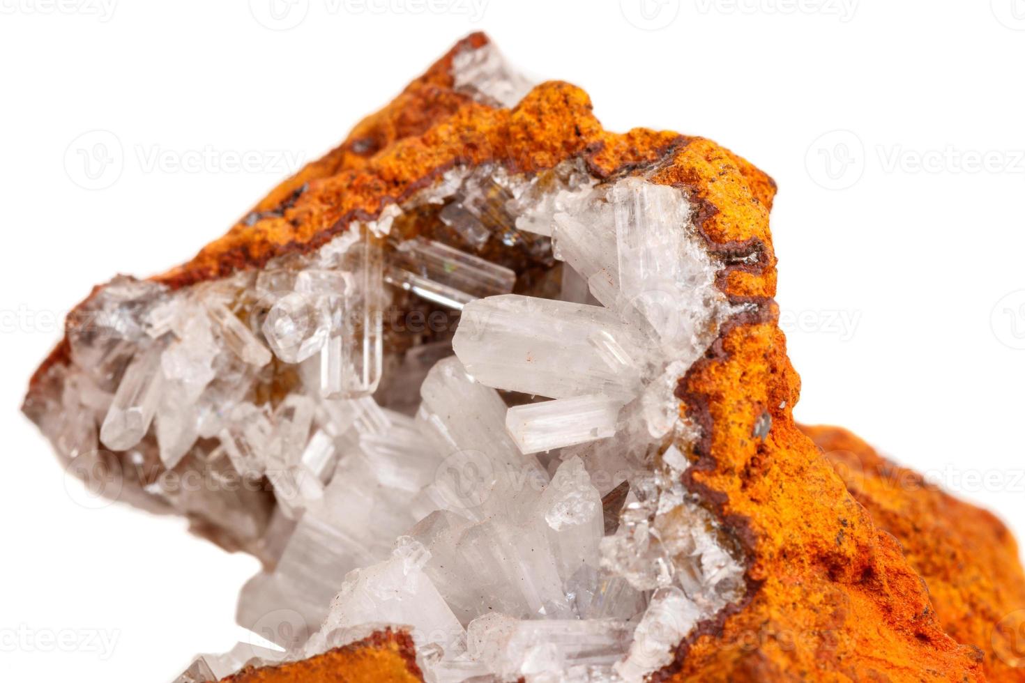 Macro mineral stone crystals Hemimorphite rock on a white background photo