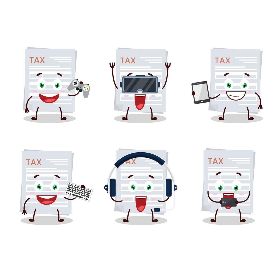Tax payment cartoon character are playing games with various cute emoticons vector