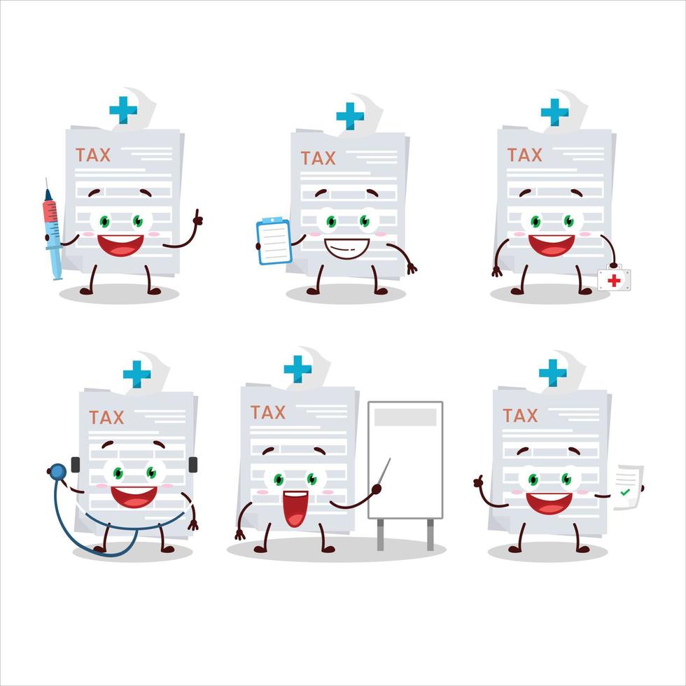 Doctor profession emoticon with tax payment cartoon character vector